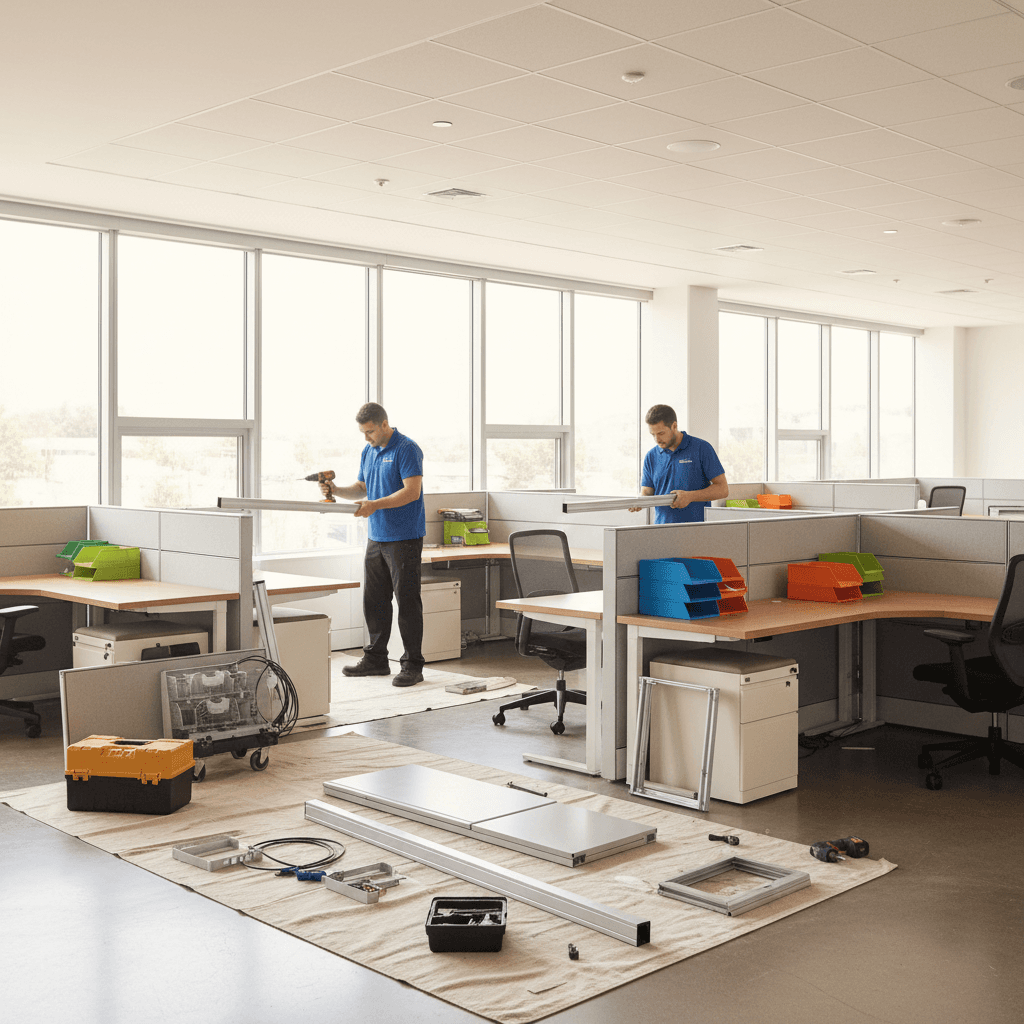 Office furniture installation in corporate workspace