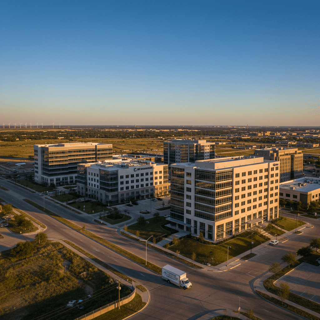 Multiple commercial buildings showing statewide service coverage