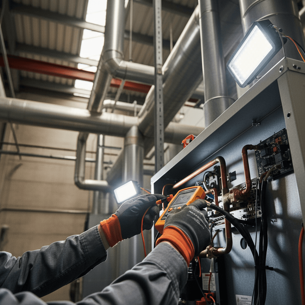 Maintenance technician conducting preventative system inspection