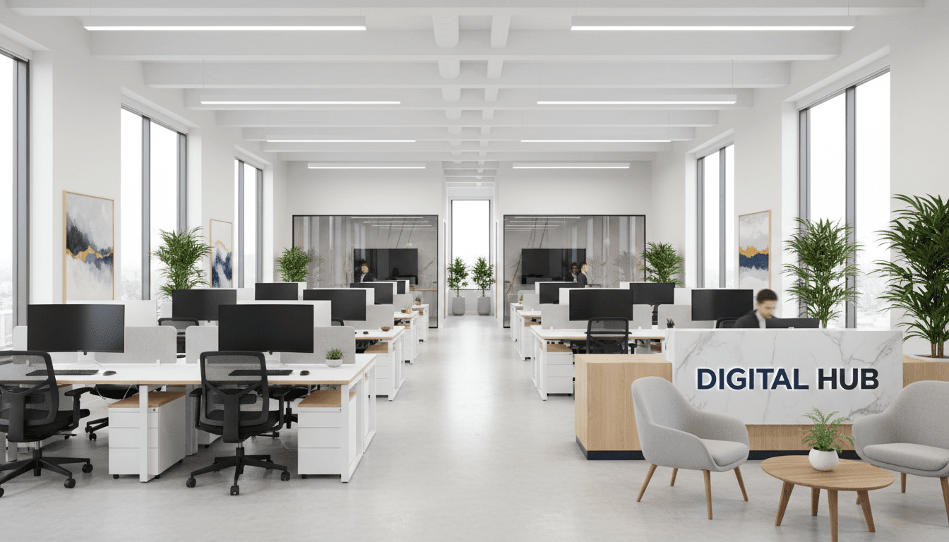 Completed office furniture and cubicle installation in commercial space